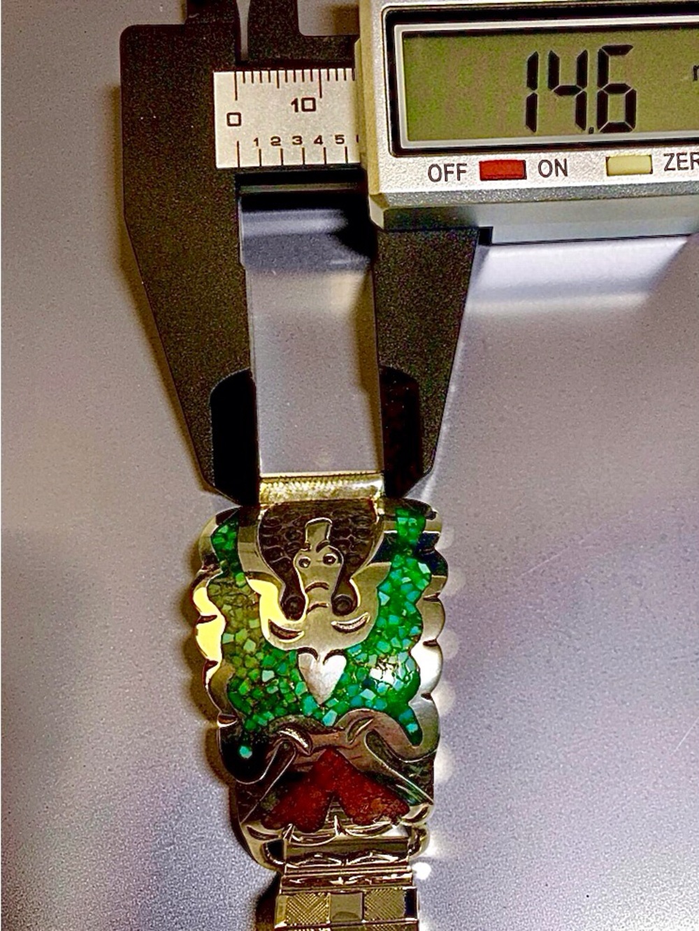 Men’s Sterling Navajo Turquoise/Coral Inlay Thunderbird Tips/Band Signed SD - Picture 9 of 14